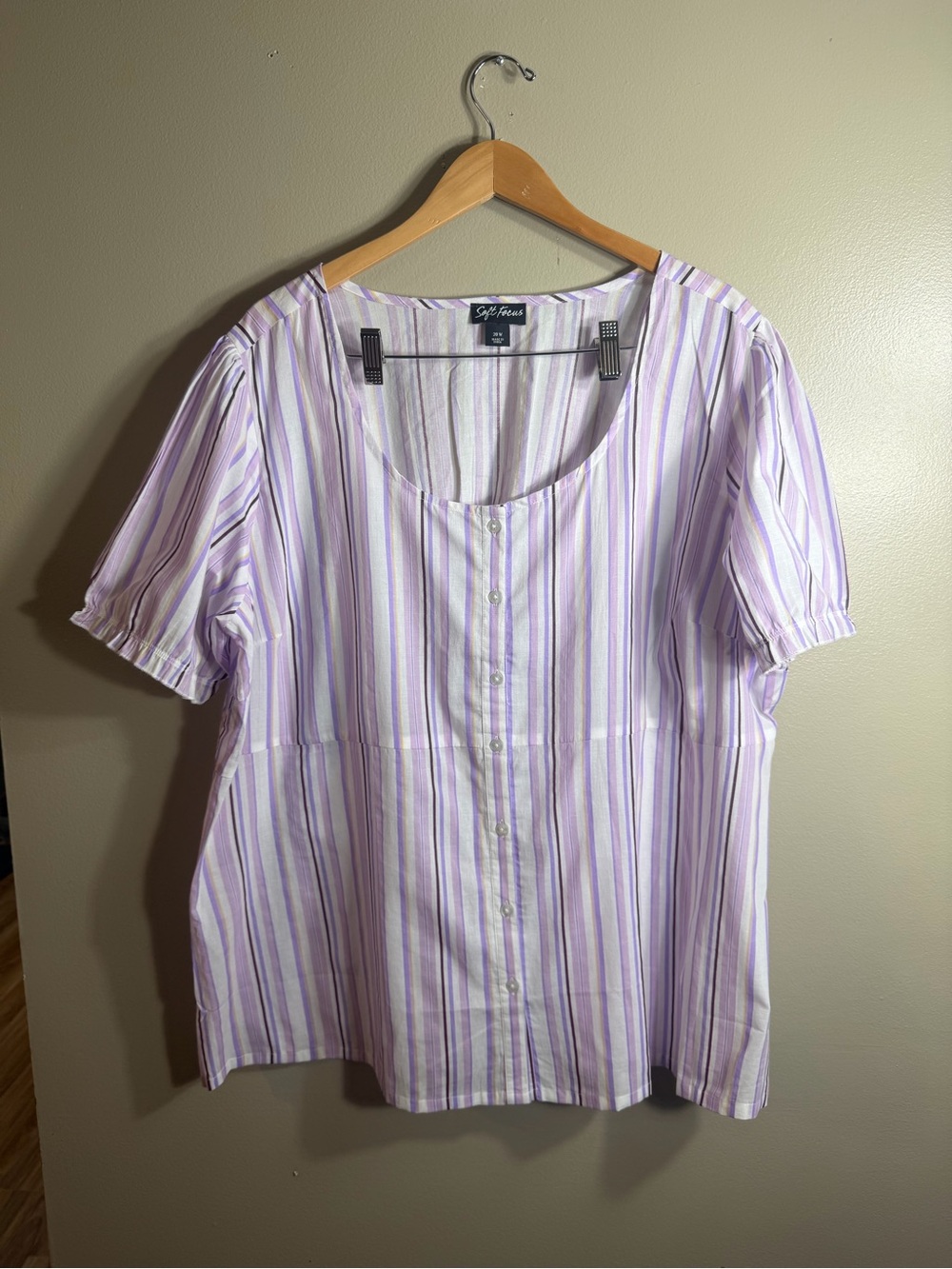 Soft Focus Lavender Stripe Cotton Peplum Blouse Plus Size 20W Cottagecore
